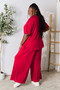 Double Take Full Size Round Neck Slit Top and Pants Set