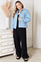 Double Take Dropped Shoulder Raw Hem Denim Jacket