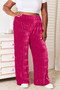 Double Take Full Size High Waist Tiered Shirring Velvet Wide Leg Pants