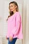 Double Take Exposed Seam Buttoned Notched Neck Blouse