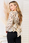 Honey Printed Tied Plunge Peplum Blouse