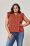 Double Take Floral Flutter Sleeve Notched Neck Blouse