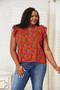 Double Take Floral Flutter Sleeve Notched Neck Blouse