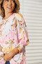 Double Take Floral Round Neck Three-Quarter Sleeve Top