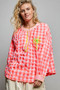 POL Gingham Embroidered Palm Tree Blouse
