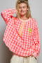 POL Gingham Embroidered Palm Tree Blouse