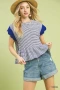 Umgee Stripe Ruffle Sleeve Peplum Top