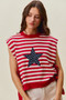 SO ME Stripe Star Patch 4th Of July Side Tie Vest Top