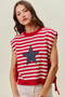 SO ME Stripe Star Patch 4th Of July Side Tie Vest Top