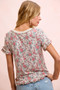 BiBi Rose Printed Slub Knit Ruffled Sleeves Top