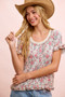 BiBi Rose Printed Slub Knit Ruffled Sleeves Top