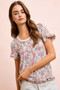 BiBi Rose Printed Slub Knit Ruffled Sleeves Top