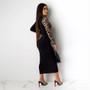 Women Fall Contrast Leopard Cut Out Long Sleeve Sexy Dress