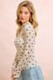 BiBi High Neck Line Polka Dots Mesh Top With Thumb Open