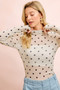 BiBi High Neck Line Polka Dots Mesh Top With Thumb Open