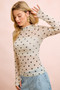 BiBi High Neck Line Polka Dots Mesh Top With Thumb Open