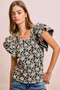 BiBi Floral Jacquard Ruffle Sleeves Knit Top