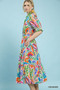 Umgee Mix Floral Midi Dress with Ruffle Trim