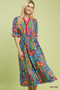 Umgee Mix Floral Midi Dress with Ruffle Trim