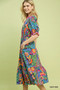 Umgee Mix Floral Midi Dress with Ruffle Trim