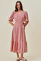 SO ME Stripe Textured Short Sleeves Lined Wrap Midi Dres