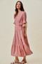 SO ME Stripe Textured Short Sleeves Lined Wrap Midi Dres