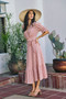 SO ME Stripe Textured Short Sleeves Lined Wrap Midi Dres