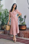 SO ME Stripe Textured Short Sleeves Lined Wrap Midi Dres