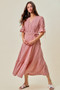 SO ME Stripe Textured Short Sleeves Lined Wrap Midi Dres