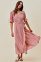 SO ME Stripe Textured Short Sleeves Lined Wrap Midi Dres
