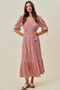 SO ME Stripe Textured Short Sleeves Lined Wrap Midi Dres