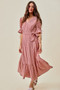 SO ME Stripe Textured Short Sleeves Lined Wrap Midi Dres