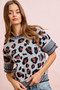 BiBi Two Tone Detail Leopard Knit Double Sleeves Top