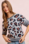 BiBi Two Tone Detail Leopard Knit Double Sleeves Top