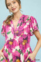 Umgee Tropical Floral V-Neck Flutter Sleeve Tiered Midi Dress