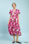 Umgee Tropical Floral V-Neck Flutter Sleeve Tiered Midi Dress