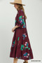 Umgee Floral Print Tiered Midi Dress with Puff Sleeves