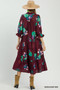 Umgee Floral Print Tiered Midi Dress with Puff Sleeves
