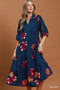 Umgee Floral Print Tiered Midi Dress with Puff Sleeves