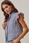SO ME Stripe Twill Stitch Ruffled Hidden Button Vest Top