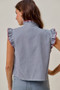 SO ME Stripe Twill Stitch Ruffled Hidden Button Vest Top