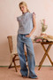 SO ME Stripe Twill Stitch Ruffled Hidden Button Vest Top