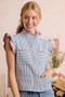 SO ME Stripe Twill Stitch Ruffled Hidden Button Vest Top
