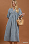 Umgee Puff Sleeve Plaid Midi Dress