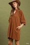 Umgee Corduroy V-Neck Puff Sleeve Shift Dress with Pockets