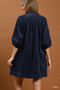 Umgee Corduroy V-Neck Puff Sleeve Shift Dress with Pockets