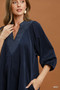 Umgee Corduroy V-Neck Puff Sleeve Shift Dress with Pockets