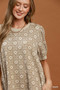 Umgee Floral Textured Puff Sleeve Mini Dress