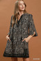 Umgee Mix Geometric Print V-Neck Tassel Detail Tunic Dress