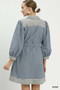 Umgee Striped Contrast Belted Puff Sleeve Mini Dress